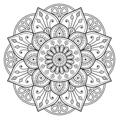 Vektör soyut mandala deseni. Duvardaki sanat eserleri. Boyama kitabı Dantelli desen dövme. Bir duvar kağıdı boya gömleği ve fayans çıkartması tasarımı için tasarlandı. Etnik doğu tarzı dekoratif daire süslemesi.