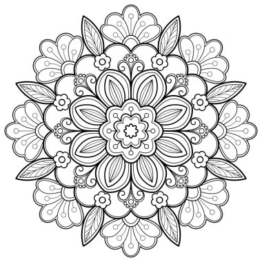 Vektör soyut mandala deseni. Duvardaki sanat eserleri. Boyama kitabı Dantelli desen dövme. Bir duvar kağıdı boya gömleği ve fayans çıkartması tasarımı için tasarlandı. Etnik doğu tarzı dekoratif daire süslemesi.