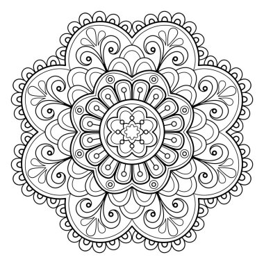 Vektör soyut mandala deseni. Duvardaki sanat eserleri. Boyama kitabı Dantelli desen dövme. Bir duvar kağıdı boya gömleği ve fayans çıkartması tasarımı için tasarlandı. Etnik doğu tarzı dekoratif daire süslemesi.