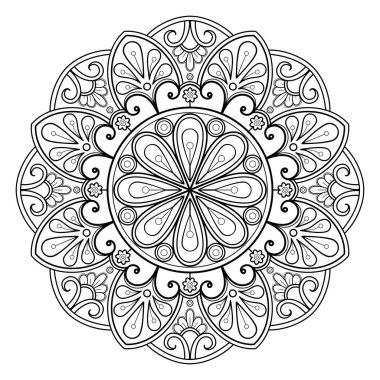 Vektör soyut mandala deseni. Duvardaki sanat eserleri. Boyama kitabı Dantelli desen dövme. Bir duvar kağıdı boya gömleği ve fayans çıkartması tasarımı için tasarlandı. Etnik doğu tarzı dekoratif daire süslemesi.