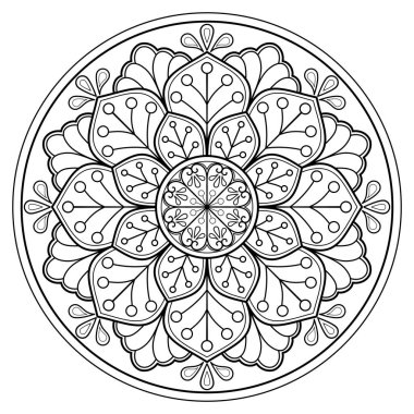 Vektör soyut mandala deseni. Duvardaki sanat eserleri. Boyama kitabı Dantelli desen dövme. Bir duvar kağıdı boya gömleği ve fayans çıkartması tasarımı için tasarlandı. Etnik doğu tarzı dekoratif daire süslemesi.