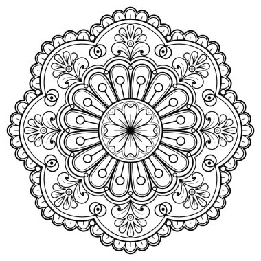 Vektör soyut mandala deseni. Duvardaki sanat eserleri. Boyama kitabı Dantelli desen dövme. Bir duvar kağıdı boya gömleği ve fayans çıkartması tasarımı için tasarlandı. Etnik doğu tarzı dekoratif daire süslemesi.