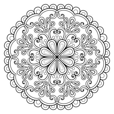 Vektör soyut mandala deseni. Duvardaki sanat eserleri. Boyama kitabı Dantelli desen dövme. Bir duvar kağıdı boya gömleği ve fayans çıkartması tasarımı için tasarlandı. Etnik doğu tarzı dekoratif daire süslemesi.
