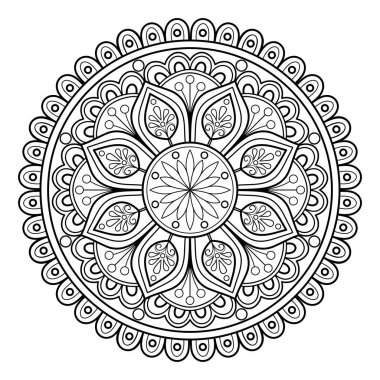 Vektör soyut mandala deseni. Duvardaki sanat eserleri. Boyama kitabı Dantelli desen dövme. Bir duvar kağıdı boya gömleği ve fayans çıkartması tasarımı için tasarlandı. Etnik doğu tarzı dekoratif daire süslemesi.