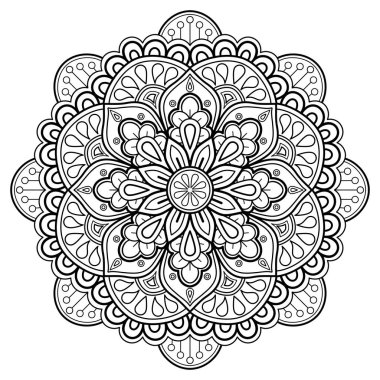 Vektör soyut mandala deseni. Duvardaki sanat eserleri. Boyama kitabı Dantelli desen dövme. Bir duvar kağıdı boya gömleği ve fayans çıkartması tasarımı için tasarlandı. Etnik doğu tarzı dekoratif daire süslemesi.