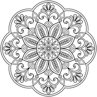 Vektör soyut mandala deseni. Duvardaki sanat eserleri. Boyama kitabı Dantelli desen dövme. Bir duvar kağıdı boya gömleği ve fayans çıkartması tasarımı için tasarlandı. Etnik doğu tarzı dekoratif daire süslemesi.