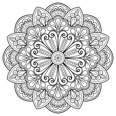 Mandala dijital sanat modeli. Duvardaki sanat eserleri. Boyama kitabı Dantelli desen dövme. Duvar kağıdı boya gömleği ve döşeme kalıbı çıkartması tasarımı, etnik çember dekoratif süslemesi için tasarım