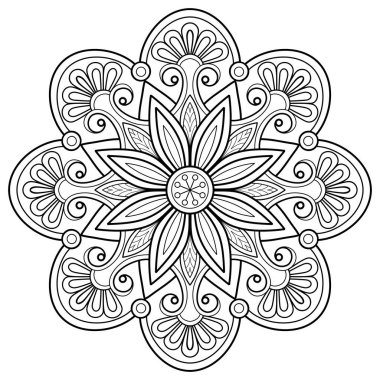 Mandala dijital sanat modeli. Duvardaki sanat eserleri. Boyama kitabı Dantelli desen dövme. Duvar kağıdı boya gömleği ve döşeme kalıbı çıkartması tasarımı, etnik çember dekoratif süslemesi için tasarım