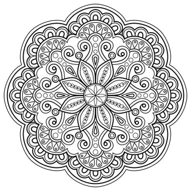 Mandala dijital sanat modeli. Duvardaki sanat eserleri. Boyama kitabı Dantelli desen dövme. Duvar kağıdı boya gömleği ve döşeme kalıbı çıkartması tasarımı, etnik çember dekoratif süslemesi için tasarım