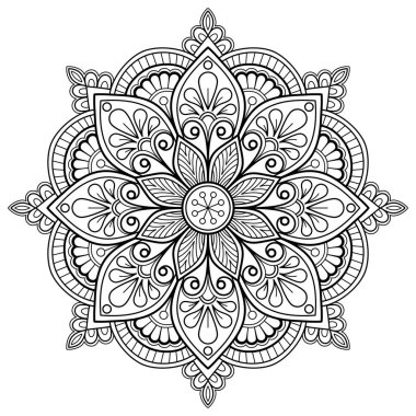 Mandala dijital sanat modeli. Duvardaki sanat eserleri. Boyama kitabı Dantelli desen dövme. Duvar kağıdı boya gömleği ve döşeme kalıbı çıkartması tasarımı, etnik çember dekoratif süslemesi için tasarım