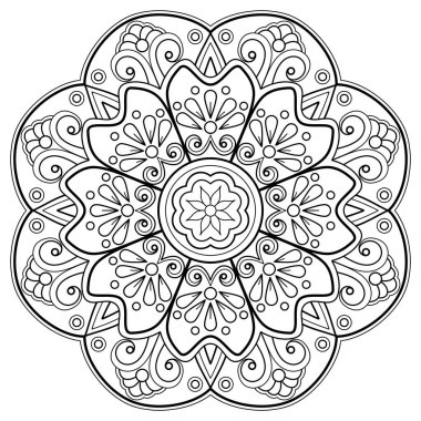 Mandala dijital sanat modeli. Duvardaki sanat eserleri. Boyama kitabı Dantelli desen dövme. Duvar kağıdı boya gömleği ve döşeme kalıbı çıkartması tasarımı, etnik çember dekoratif süslemesi için tasarım