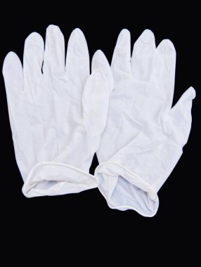 Eldiven çifti, cerrahi lateks eldiven tek kullanımlık koruyucu koruyucu koruyucu elastik steril muayene temizlik hemşiresi sağlık hemşiresi sağlık hizmetleri sağlık ekipmanları önlüğü görüntü görüntüsü izole edilmiş siyah arka plan