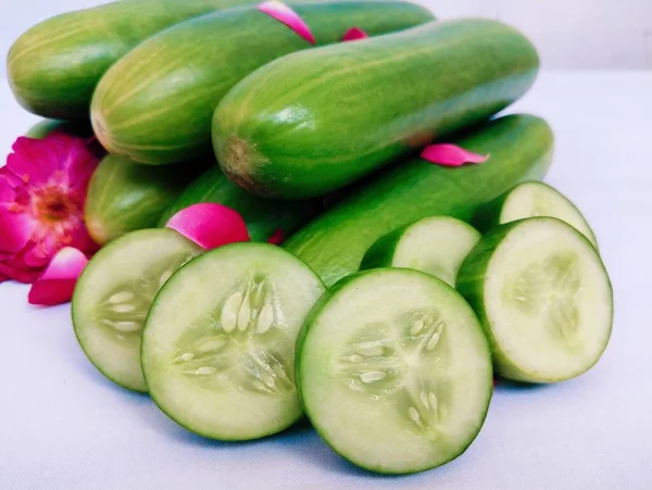 Komkommer Kheera Khira Concombre Gurke Cucumis Sativus Cetriolo Pepino Komkommer — Stockfoto