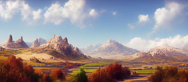 Schöne Berglandschaft Mit Wolken Panoramischer Hintergrund Abstrakt Qualitativ Hochwertiges Foto — Stockfoto