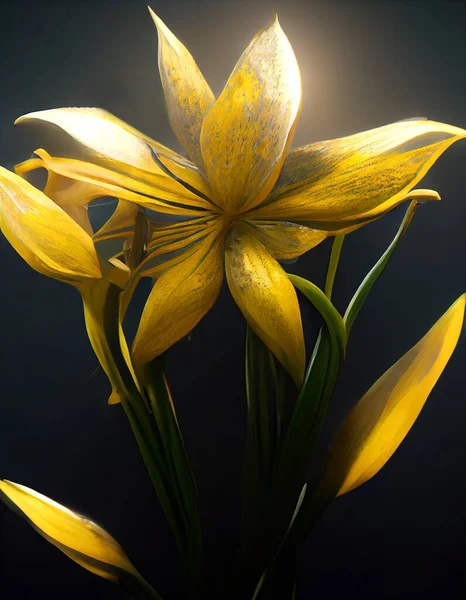 ゴージャスな黄色 アフリカのユリ高品質のイラスト黄色と明るい花の美しい花の真珠美しい香りマクロの詳細 アフリカの植物野生の花金ユリの花びら — ストック写真