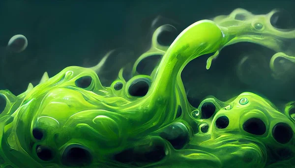 Slime Verde Bule Fierbe Aburi Fundal Verde Închis Înaltă Calitate — Fotografie, imagine de stoc