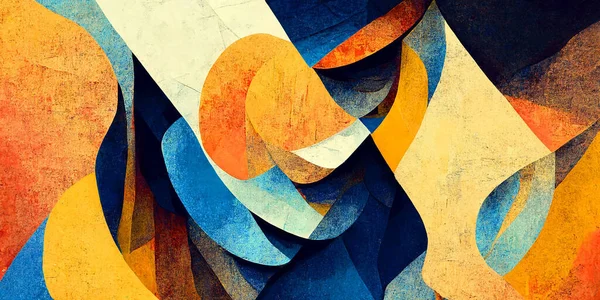 Geometric shapes abstract colored illustration painting background illustration futuristic concept colorful yellow orange and blue composition artwork element banner art abstract line wallpaper.