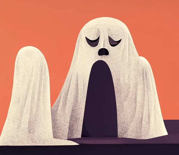Misterioso Fantasma Animado Halloween Plano Traje Blanco Texturizado Diseño Gráfico — Foto de Stock