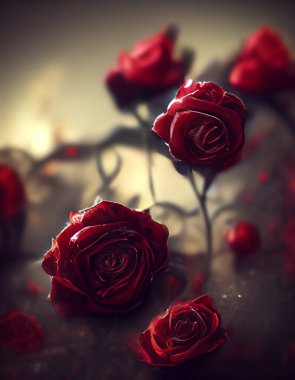 Güzel bir çiçek arkaplanı yaratmak için sihirli kırmızı gül. Yüksek kaliteli illüstrasyon