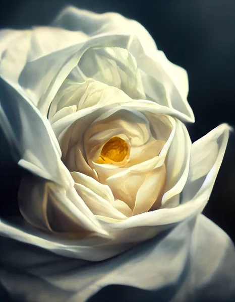 Beautiful white rose painted with brushes in a wonderful style is done close-up . High quality illustration