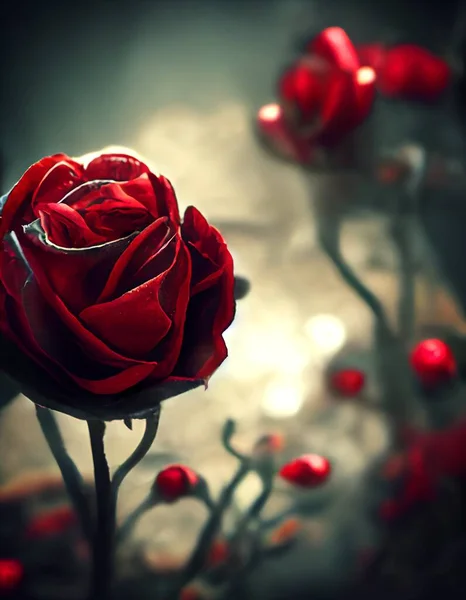Красивые Розы Размытом Фоне Пышный Куст Красных Роз Высокое Качество — стоковое фото