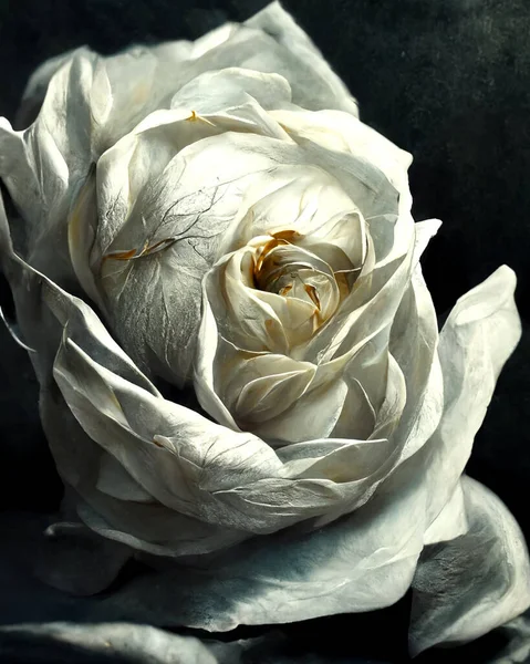 Biały Kwiat Róży Kwitnący Widok Góry Zbliżenie Makro Tak Wysokiej — Zdjęcie stockowe
