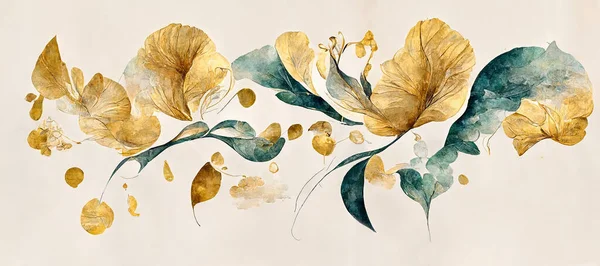 Yellow Sheet Paper Shows Flowers Golden Leaves High Quality Illustration — Stock Photo, Image