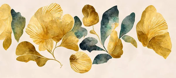 Refined Golden Flowers Paper Made Hand Watercolor Paint High Quality — Stock Photo, Image