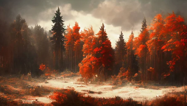 魔法の秋の風景 絵画スタイルの絵のアートワーク 高品質のイラスト — ストック写真