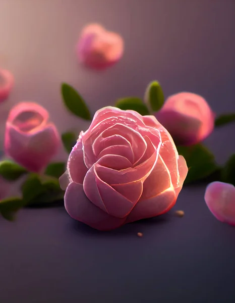 Primo Piano Rose Rosa Magiche Sul Pavimento Visualizzazione Illustrazione Alta — Foto Stock