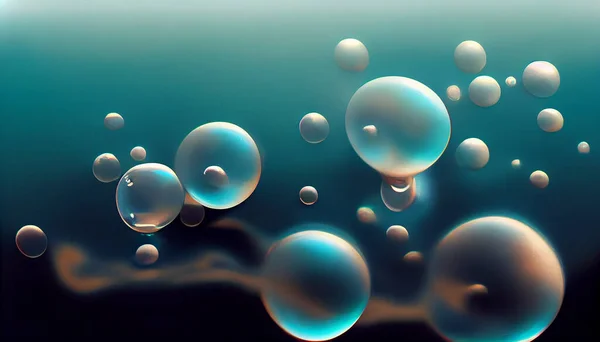 Oil Drops Bubbles Floating Blue Background Great Depth High Quality — Stock Photo, Image