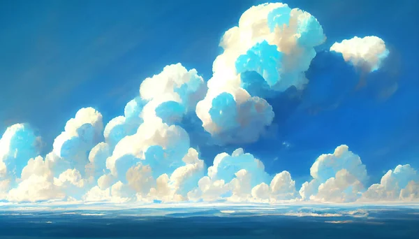 Chmury Nad Wodą Płynne Przejście Horyzontu Wykonane Akwareli Wysokiej Jakości — Zdjęcie stockowe
