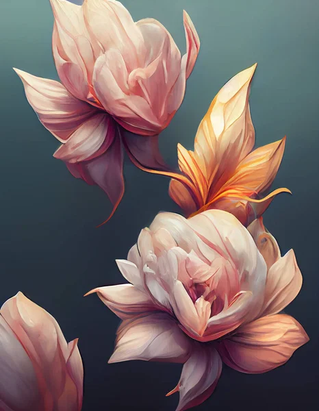 Colorful Detailed Lily Flying Dark Aquamarine Background Digital Painting High — Stock Photo, Image