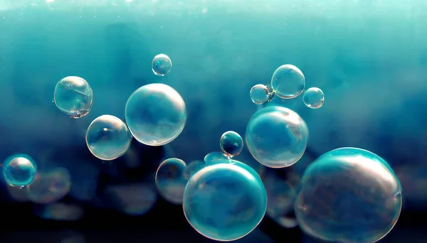 Масляні Краплі Бульбашки Плавають Синьому Фоні Велика Глибина Високоякісна Ілюстрація — стокове фото