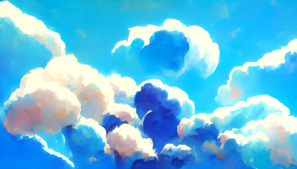 Decorative pattern white clouds blue sky painting watercolor background. High quality illustration