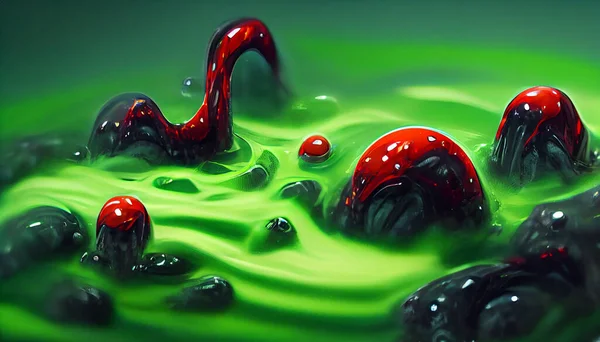 Frames of liquid green slime poison goo red. Creating a monster in a cauldron. High quality illustration
