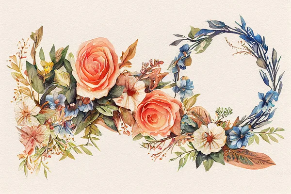 Beautiful Wreath Wild Flowers Watercolor Illustration High Quality Illustration — Stock Photo, Image