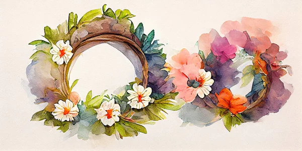 Beautiful Wreath Wild Flowers Watercolor Illustration High Quality Illustration — Stock Photo, Image