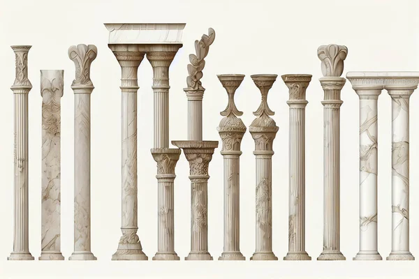 Griechische Säulen Aus Klassischem Marmor Auf Weißem Hintergrund Große Und — Stockfoto