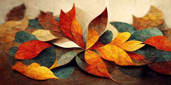 Jesienny Listowie Rozkład Ksero Miejsce Piękny Styl Retro Ilustracji Liście — Zdjęcie stockowe