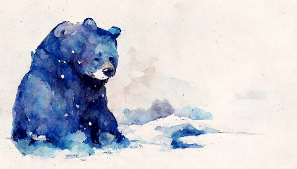 Oso Dibujado Mano Estilo Acuarela Nieve Ilustración Alta Calidad — Foto de Stock