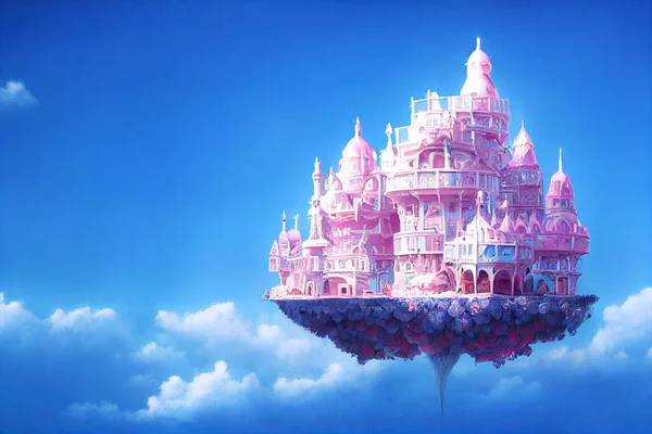 Mavi Gökyüzünde Güzel Bir Kale Huzurlu Arka Plan Rüya Manzarası Stok Resim