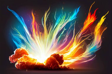Gökkuşağı alevi. 2 boyutlu oyun tasarımı için sihirli patlama efekti. - Evet. Yüksek kaliteli illüstrasyon
