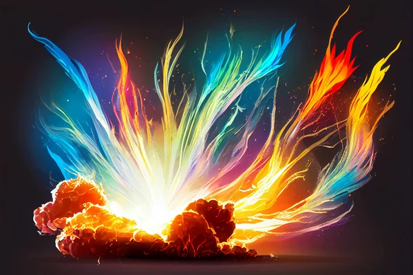 Rainbow flame. Magic explosion effect for 2d game design. . High quality illustration