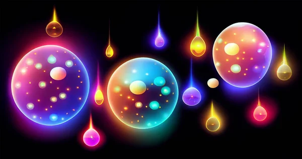 Magic energy spheres with mystic glow, lightning, sparks light effect, liquid plasma and fire.
