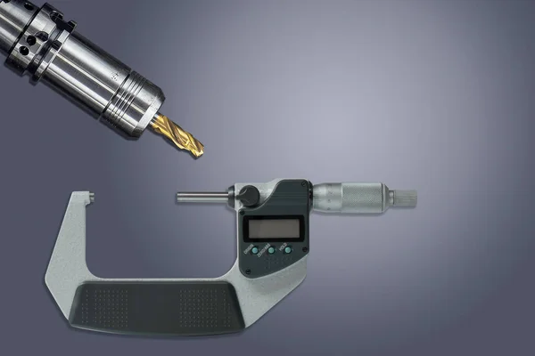 Drill Bits Coating Titanium Nitride Holder Micrometer Material Carbide Used — Stock Photo, Image