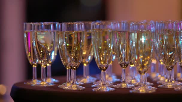 Verres Champagne Sur Événement Exclusif Vue Rapprochée — Video