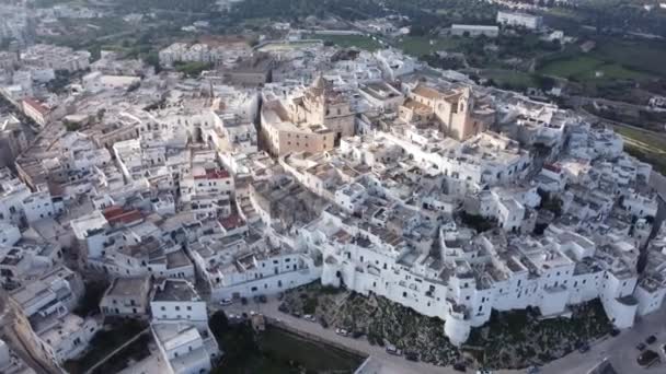 Letecký Pohled Ostuni Itálii Také Nazývá Bílé Město Cestovní Fotografie — Stock video