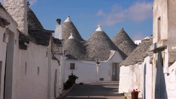 Underbara Trulli Hus Alberobello Italien Ett Populärt Landmärke Italien Resor — Stockvideo