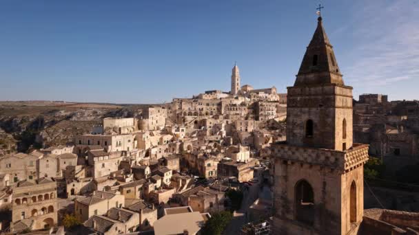 Nanılmaz Matera Eski Kasabası Talya Tarihi Bir Unesco Dünya Mirası — Stok video